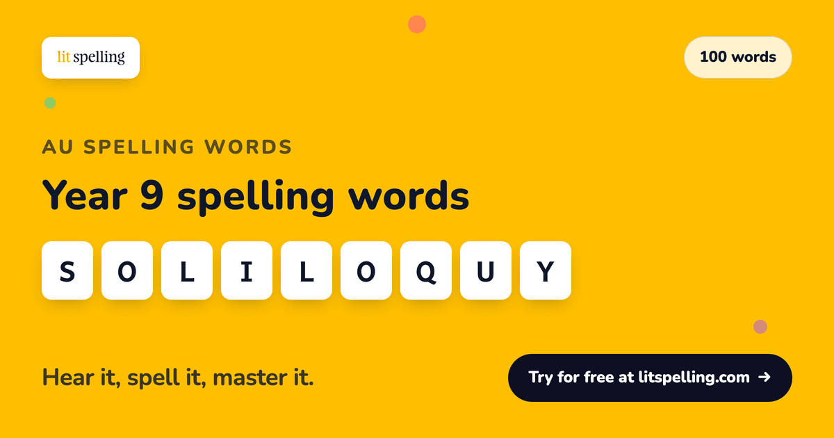 Australian Year 9 Spelling Words: 100 Printable Words | Lit Spelling
